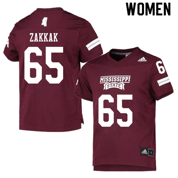 Women #65 JT Zakkak Mississippi State Bulldogs College Football Jerseys Sale-Maroon
